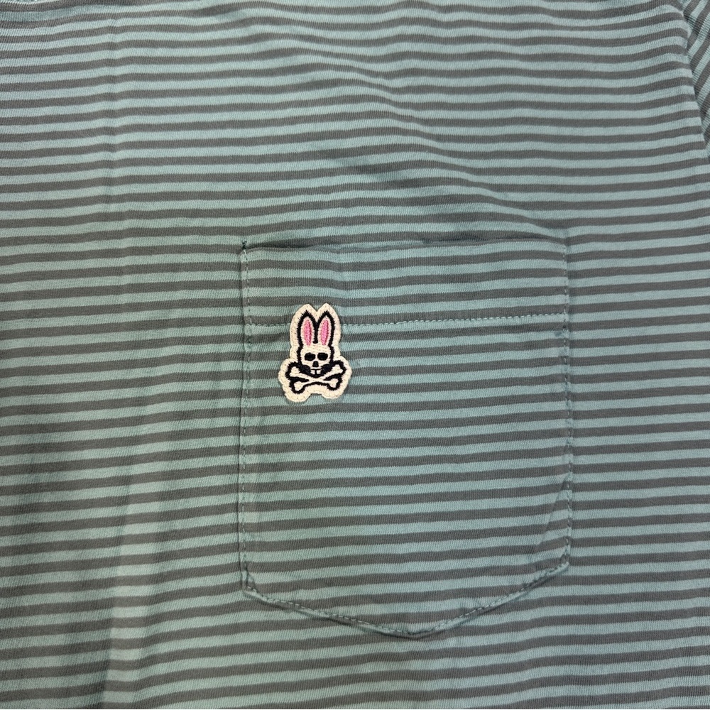 Psycho Bunny Blue Striped T-Shirt Short Sleeve Men’s Size 7 (XL) Pocket - Picture 4 of 9